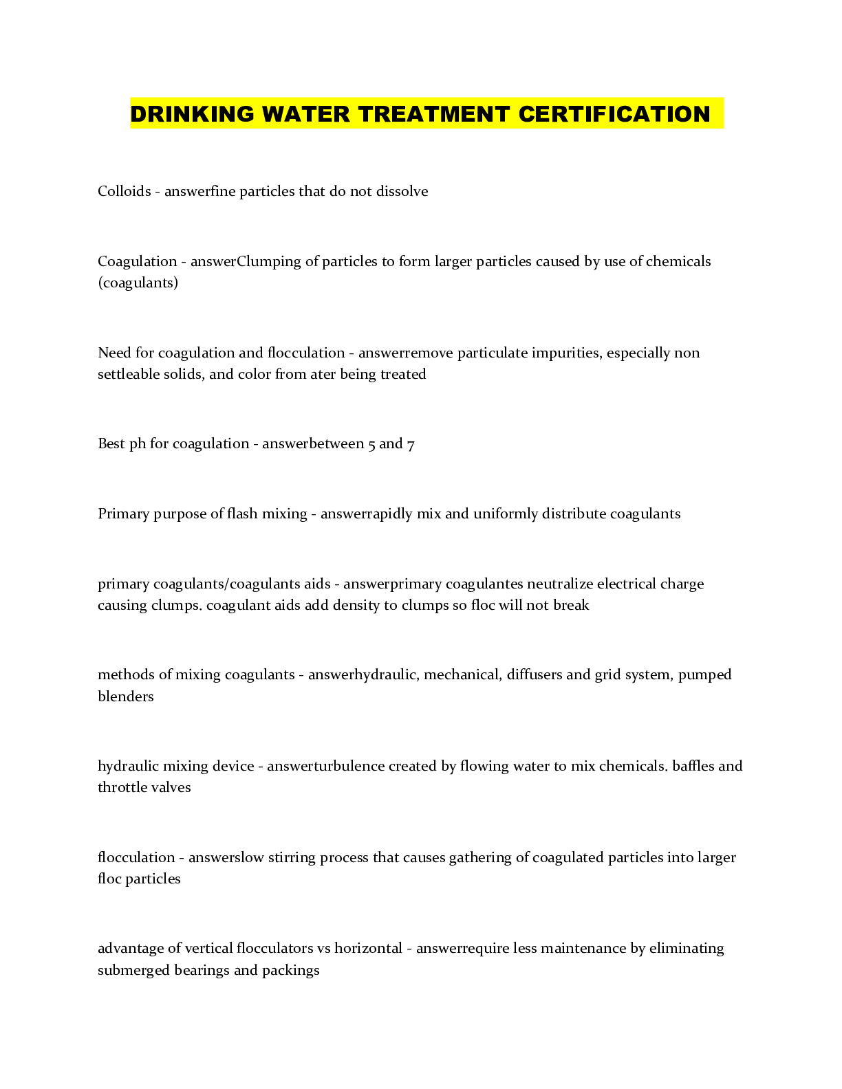 Preview image of DRINKING WATER TREATMENT CERTIFICATION document